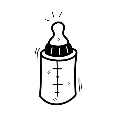 El Çizimi Bebek Şişesi Çizimi. Doodle Vektörü. Beyaz Arkaplanda İzole EPS 10 Vektörü