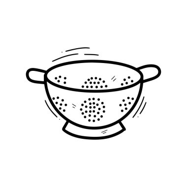El Çizimi Colander İllüstrasyonu. Doodle Vektörü. Beyaz Arkaplanda İzole EPS 10 Vektörü