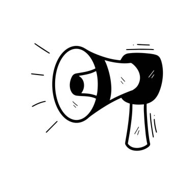 El Çizimi Megafon Çizimi. Doodle Vektörü. Beyaz Arkaplanda İzole EPS 10 Vektörü