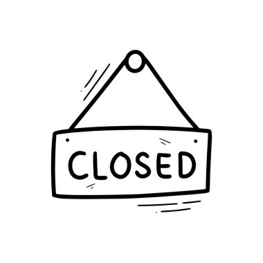 El Çizimi Kapalı Tabela Çizimi. Doodle Vektörü. Beyaz Arkaplanda İzole EPS 10 Vektörü