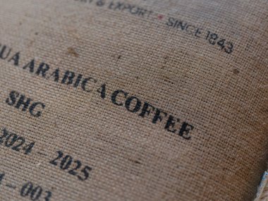 Arabica Kahve Çuvalı Typography Yakın plan