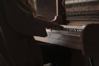 Gösteri sırasında piyano tellerinin ve çekiçlerin ayrıntılı görünümü