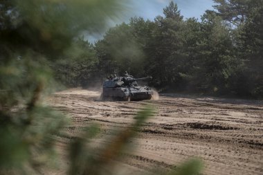 Topçu topçuları kamuflaj için doğal bitki örtüsü kullanarak gizli ateş pozisyonunda.