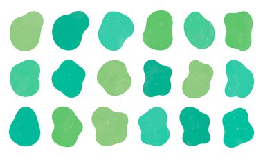 Sulu desenli yeşil tonlarda soyut organik damlacıklar seti, şeffaf arkaplanda izole edilmiş el yapımı elementler.