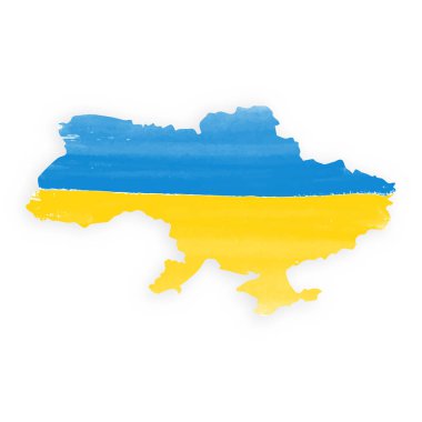 Ukraine map silhouette with national flag colors in watercolor texture, vector illustration