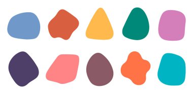 Colorful abstract organic shape set. Simple geometric blob and minimal flat design element for background, cover, sticker, scrapbook