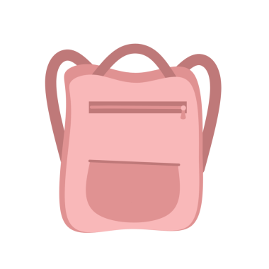 Pembe bir sırt çantasının düz tasarımı. El çizimi bir sırt çantası tasviri. Bir kadın sırt çantası tasviri