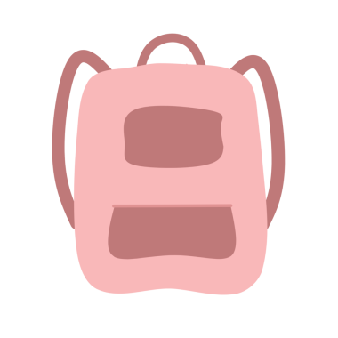 Pembe bir sırt çantasının düz tasarımı. El çizimi bir sırt çantası tasviri. Bir kadın sırt çantası tasviri