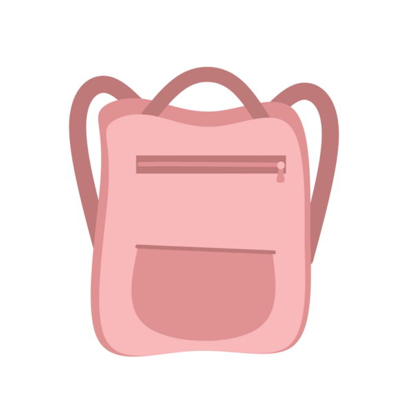 Pembe bir sırt çantasının düz tasarımı. El çizimi bir sırt çantası tasviri. Bir kadın sırt çantası tasviri