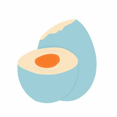 Ördek yumurtalarının resmi. Yumurta illüstrasyonu. Yumurta dilimi illüstrasyonu, haşlanmış yumurta illüstrasyonu. Tuzlu yumurta yassı tasarımı. Mavi kabuklu yumurta çizimi