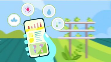 Telefonlu Çiftçi dikey Çiftlik Verilerine Bakıyor