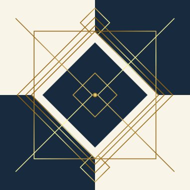 Kare şekilleri ve altın çizgileri olan lüks bir arkaplan.