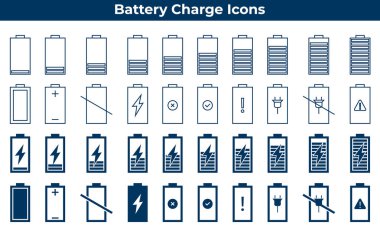 Batarya Simgesi ayarlı vektör, pil yükleme seviyesi göstergeleri ayarlandı.