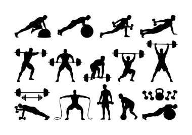 Spor Salonu Silüet Vektörü Spor ve Egzersiz İçin Ayarlandı 