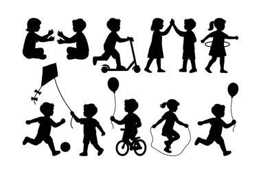 Çocuk Bahçesi Etkinlik Paketi, Çocukluk Siluet Vektör Koleksiyonu