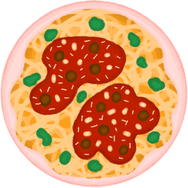 Kırmızı Sos ve Bitkilerle Şirin Spagetti Çizimi