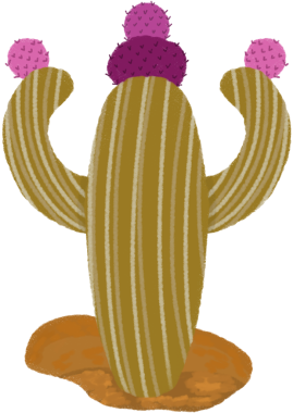 Kum Sahasında Kahverengi Çizgili Kaktüs ve Pembe Mor Çiçek Topları