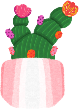 Turuncu ve Pembe Çiçekli Çöl Kaktüsü Yumuşak Pembe ve Beyaz Çizgili Tencere