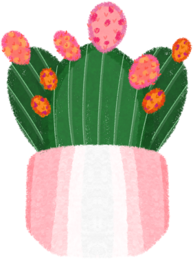 Mini Desertcore Kaktüsü Pembe ve Turuncu Yuvarlak Çiçeklerle Yumuşak Çizgili Tencerede