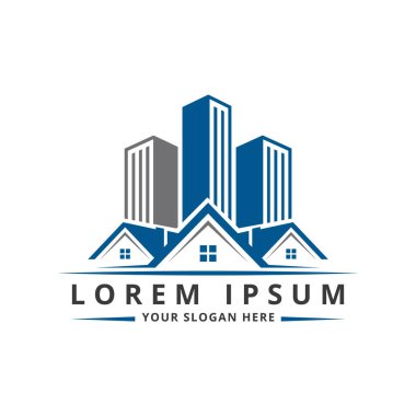 Emlak, ev, dağ zeminli logo şablonu. Yüksek kalite fotoğraf