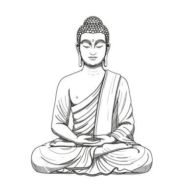 Buda meditasyonda vektör çizim çizgisi sanat tarzında poz verir
