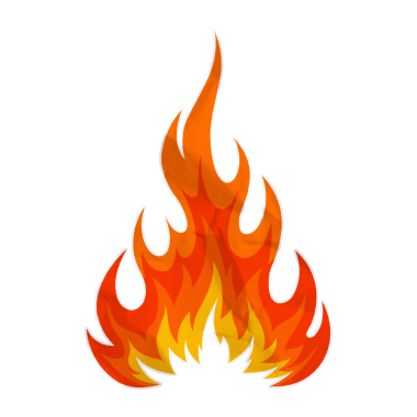 Yanan ateş, parlak ateş sembolü kırmızı ve sarı kırışık kağıt dokusu şeffaf arkaplanda izole edilmiş.
