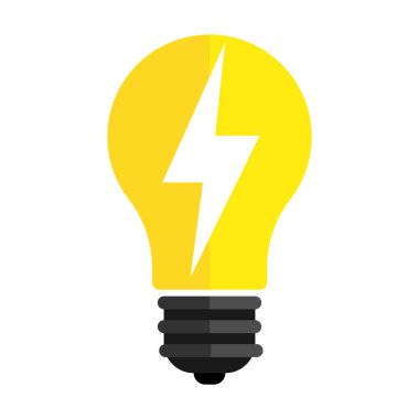 Şimşek Yıldırımı Enerjisi ve Güç Konsepti Minimum Vektör Grafikli Ampul. Teknoloji, yenilenebilir enerji, parlak fikirler ve elektrik mühendisliği ile ilgili kavramlar için mükemmel.