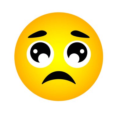 Üzgün Emoji Vektörü. Kederli Sarı Surat, Büyük Parlak Gözler ve Bozuk Ağız, Duygusal İfade İllüstrasyonu