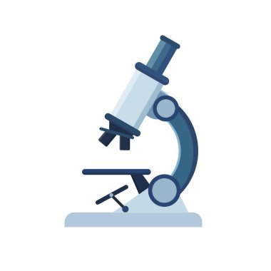 Microscope 'un Düz Vektör İllüstrasyonu. Biyolojiyle ilgili eğitim materyalleri, fen ders kitapları, laboratuvar posterleri, tıbbi sunumlar ve dijital içerikte kullanım için ideal