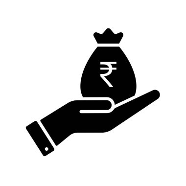 Rupi sembolü simgesi siyah silueti olan para çantası.