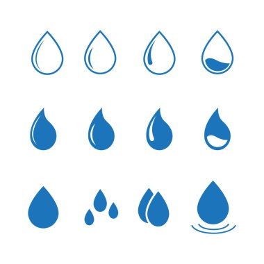 Beyaz arkaplanda izole edilmiş su damlaları vektör çizimi