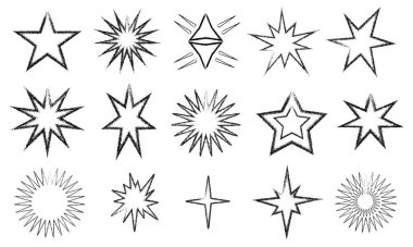 El Çizimi Yıldızlar Kusursuz Desensiz Desen Vektörü Siyah Beyaz Arkaplan