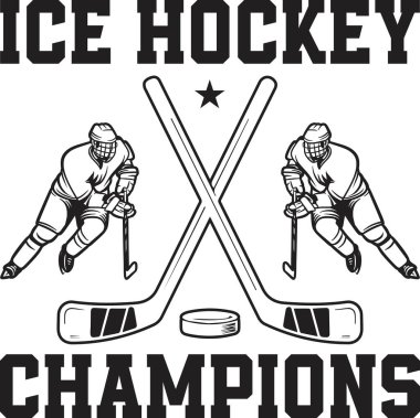 Buz Hokeyi Şampiyonları Hokey Oyuncusu İllüstrasyonu Beyaz Arkaplanda