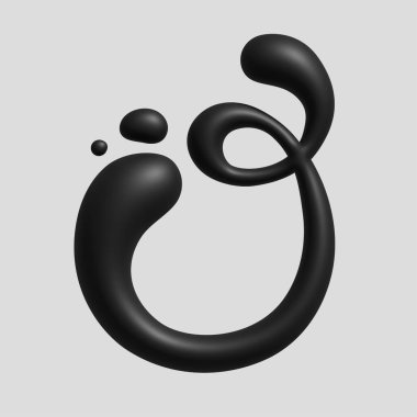 Siyah 3D Sıvı Gerçekçi O Alfabe Şişirme İlk Poster logosu Masa kurulumu, Dekorasyon, Yazdırma, Yaratıcı Endüstri, Küçük işletme