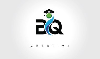 BQ Yaratıcı Logo Tasarımı Mezuniyet Şapkası ve Soyut İnsan Figürü