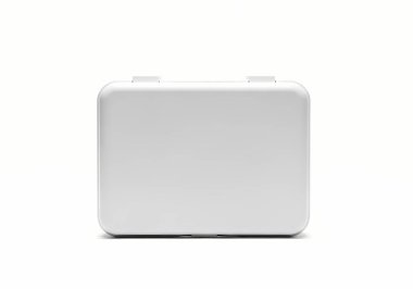 Beyaz arka planda izole edilmiş yiyecekler için plastik kutu. 3d illüstrasyon.