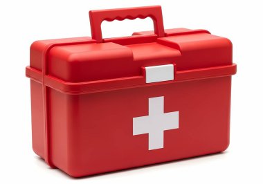 Beyaz arkaplan üzerinde izole edilmiş üç boyutlu ilk yardım kiti