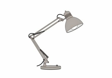 Beyaz arka planda izole edilmiş modern bir ofis lambasının 3 boyutlu modeli