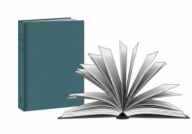 Açık bir kitap, 3 boyutlu, beyaz üzerine izole edilmiş.