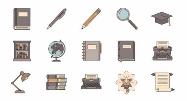 Ofis malzemeleri vektör seti, vintage stili, retro stil tasarımı