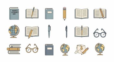 okul malzemeleri ve simgelerinden oluşan vektör kümesi