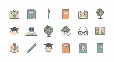 Kitaplar ve ikonlar. vektör illüstrasyonu