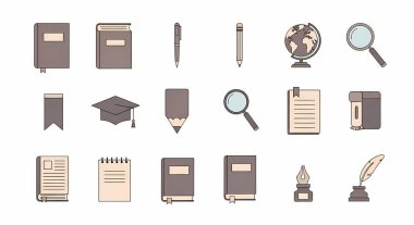 okul kırtasiye simgeleri seti