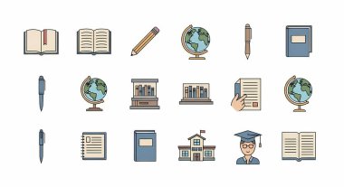 okul malzemeleri ikonları