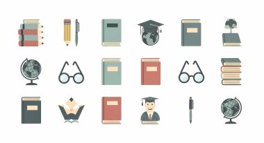 Eğitimin düz vektör simgeleri kümesi.
