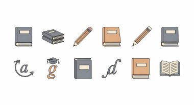 Düz biçimli farklı kırtasiye simgeleri kümesi
