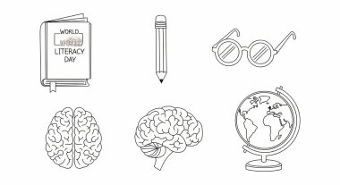 Okul malzemelerinin vektör çizimleri.