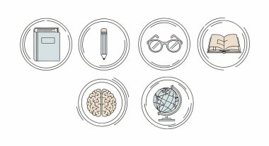 Çemberdeki farklı nesneler. Eğitim konsepti. vektör illüstrasyonu.