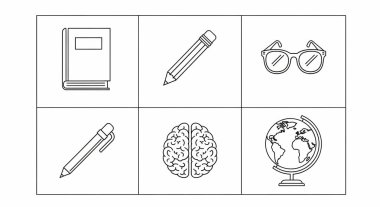 Eğitim ve işaret öğrenme yalıtılmış nesne. Eğitim ve hisse senedi için okul vektör simge kümesi.