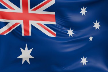 Avustralya, gerçekçi kumaş dokusuyla bayrak sallıyor. Kumaş katlanır ve dalgalanır zarif tekstil hareketi yaratır, özgürlük ve kimlik için soyut pankart sembolü.